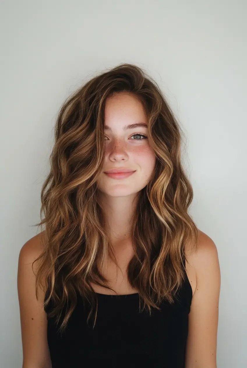Soft beach waves hairstyle on a young woman, demo for the best free AI hairstyle generator