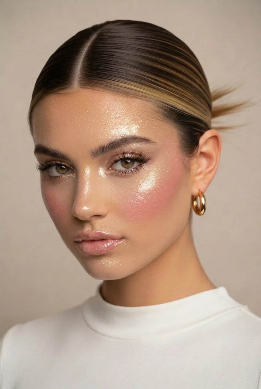 Dreamy, luminous makeup with soft tones and a radiant finish for an ethereal, otherworldly effect.