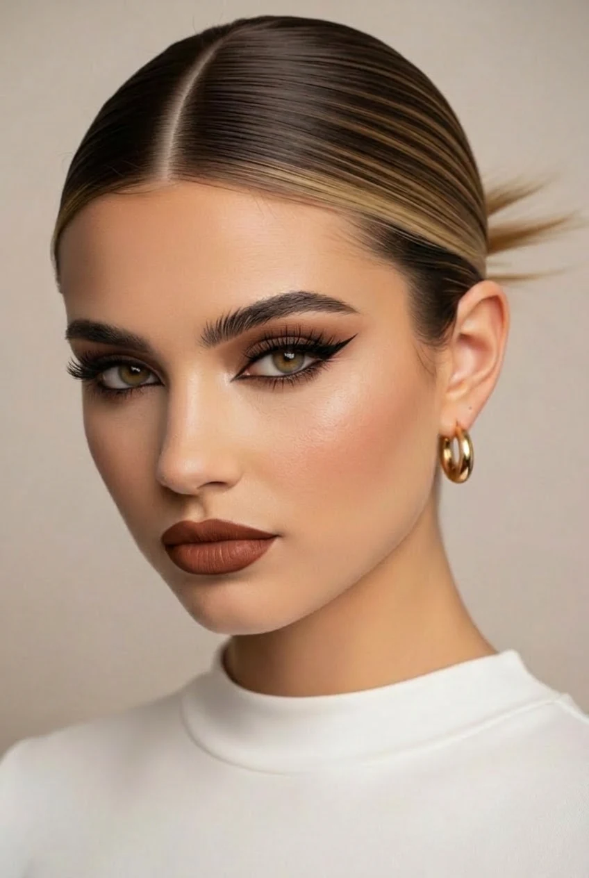 Precisely lifted fox eye shape, sharp winged liner, and defined almond eyes create a striking fox eye look.