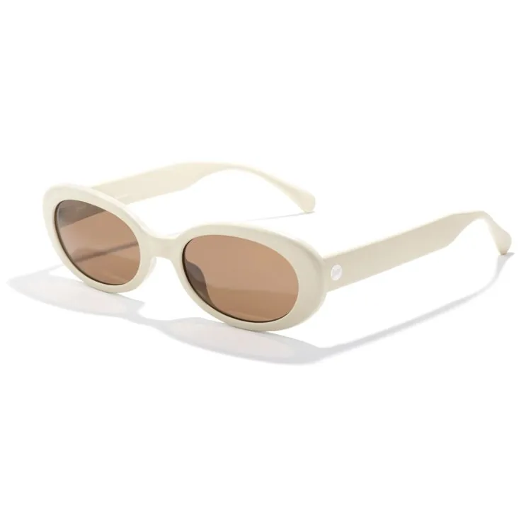 Cream oval polarized sunglasses with brown lenses for virtual try-on.