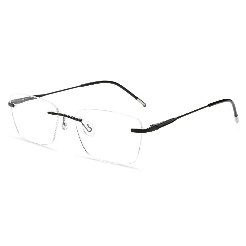 Rimless eyeglasses available for virtual try-on.