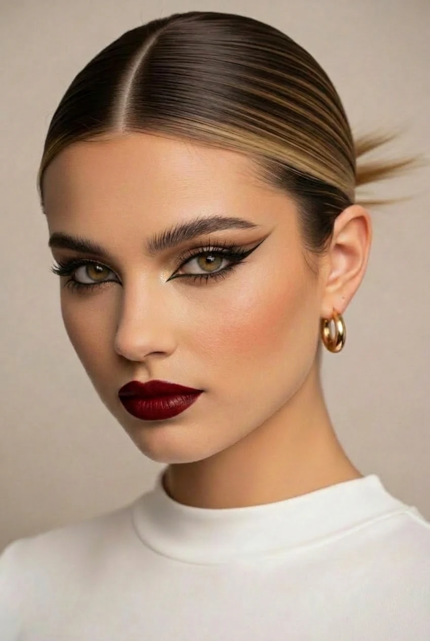 Sultry eye definition, warm luminous skin, and sculpted contours for a captivating, seductive siren vibe.