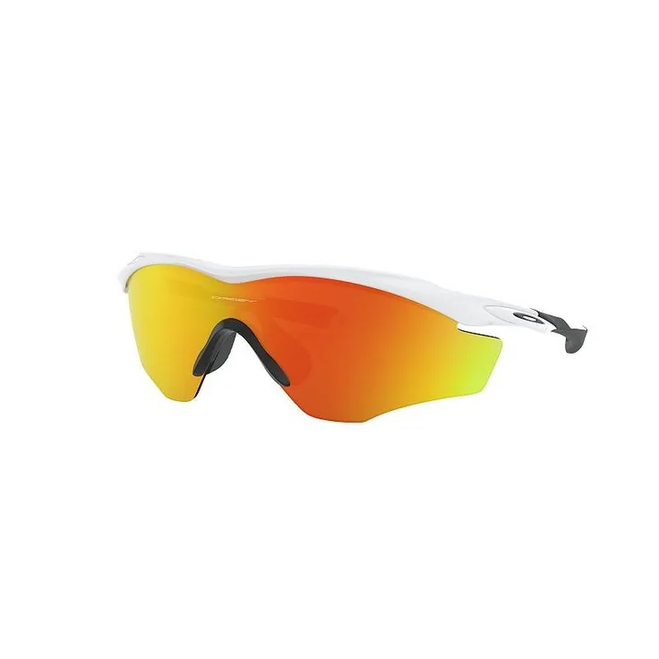 White sport sunglasses with orange mirrored lens for virtual try-on.