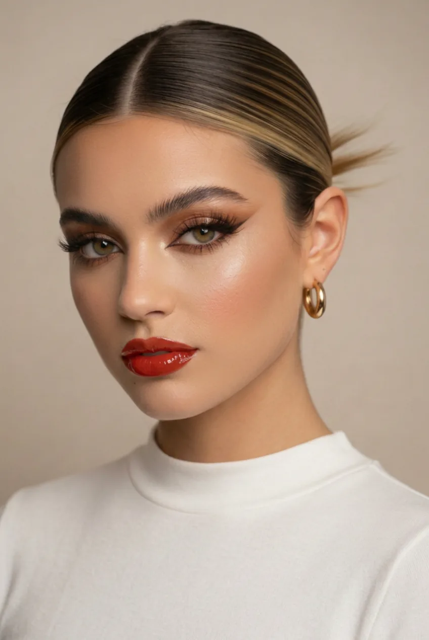 Warm bronze-toned makeup with soft smoky eyes and balanced features for a chic Thai beauty look.