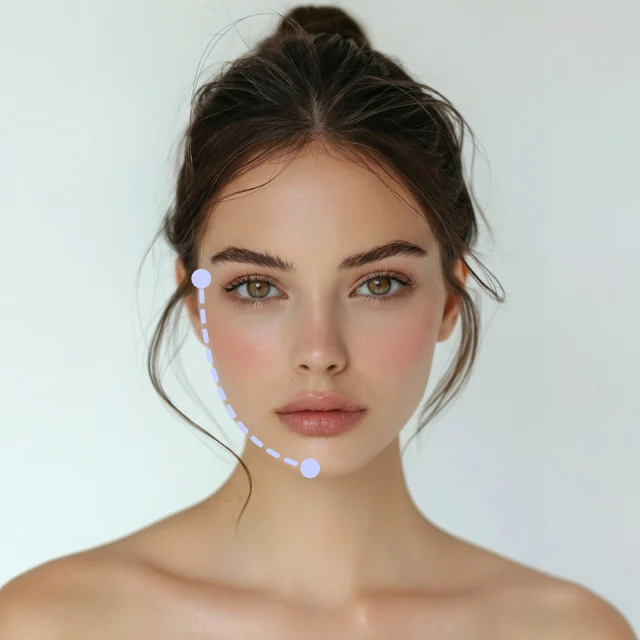 Facial contour angle diagram for face shape recognizer, tracking forehead to jawline contour.