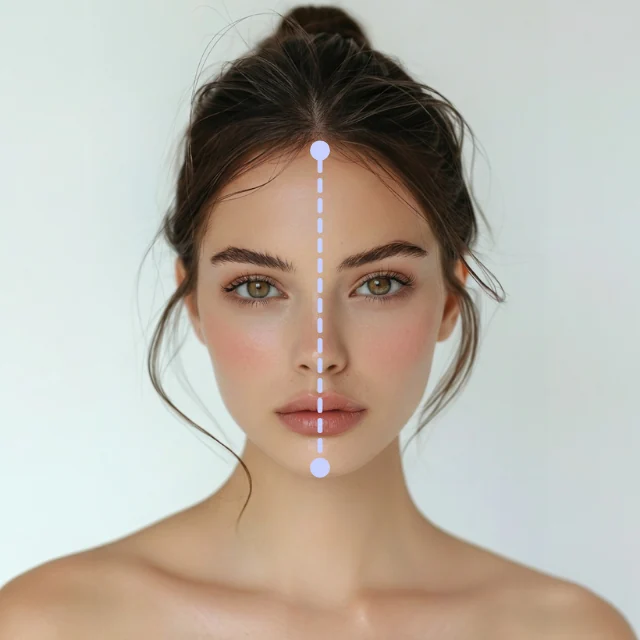 Face length measurement guide for face shape analysis, from hairline to chin.
