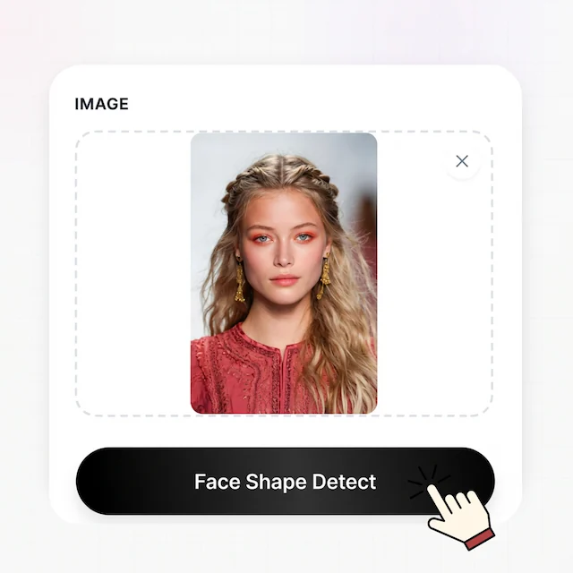 Interface showing face shape detect button to upload photo for AI face shape analysis.