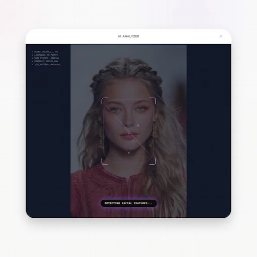 AI analyzer interface detecting facial features with free AI face shape detector online free.