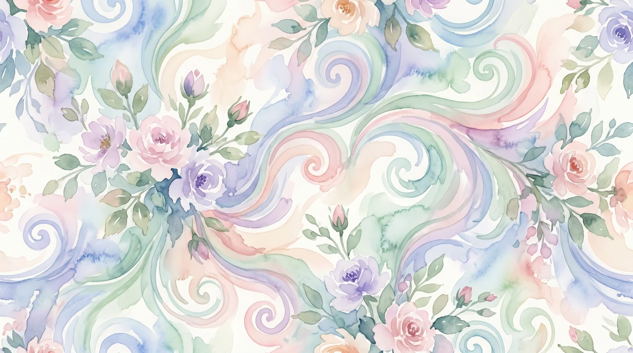 Watercolor floral and swirl print, exemplifying the cool soft summer color palette ideal for delicate, low-contrast designs