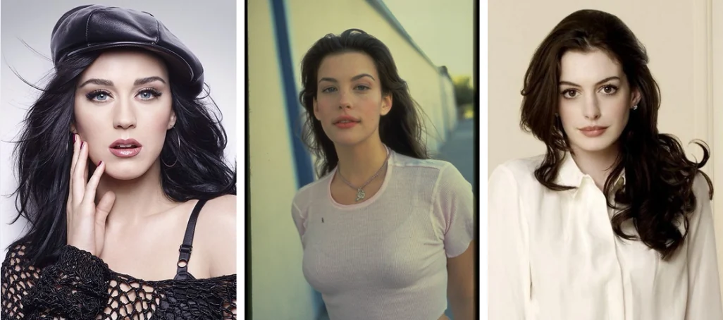 A collage of renowned cool winter color palette celebrities whose striking high-contrast features.