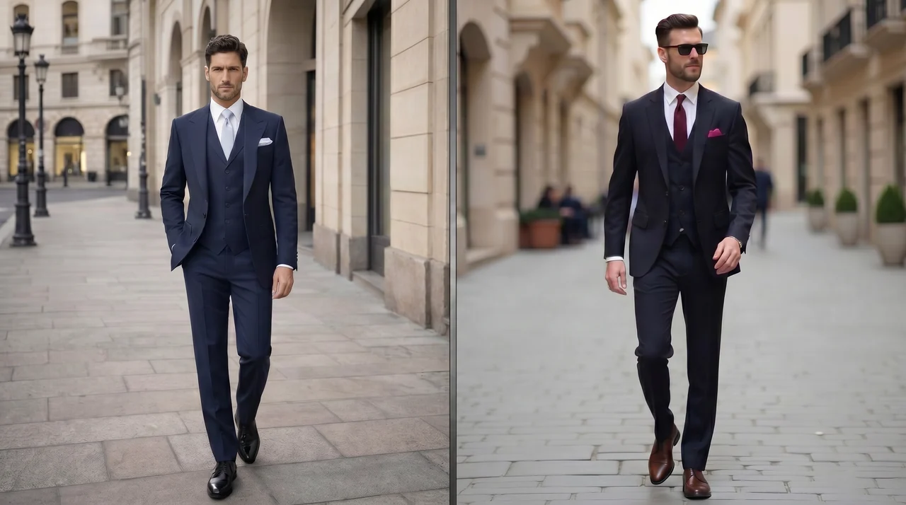 harply tailored navy and charcoal suits paired with cool-toned ties define the ultimate commanding presence for cool winter color palette men.