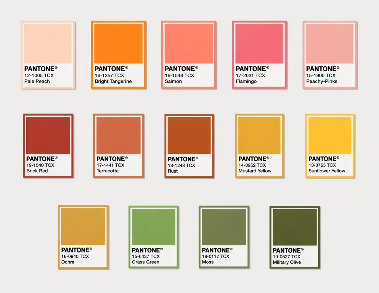 An array of warm-toned Pantone swatches representing the absolute worst shades to wear, serving as a stark warning of colors to avoid.
