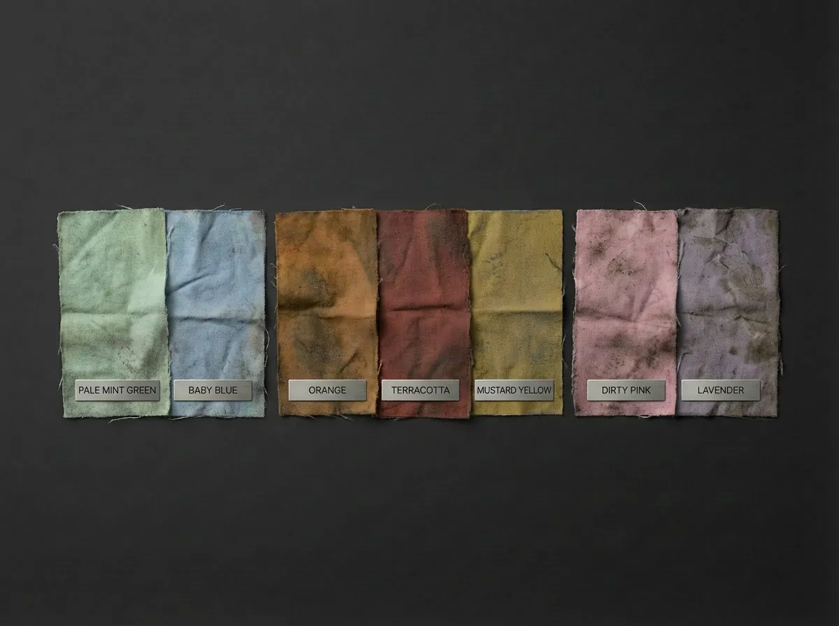 Deep Winter palette colors to avoid: Pale Mint Green, Baby Blue, Orange, Terracotta, Mustard Yellow, Dirty Pink, Lavender.