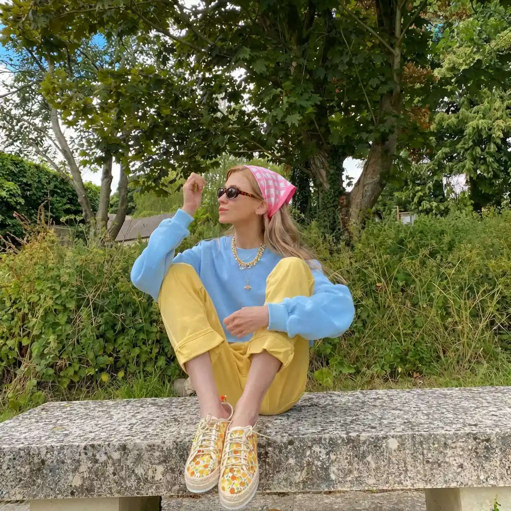 Stylish fashion creator experimenting with trendy outfits and hair colors for social media content.