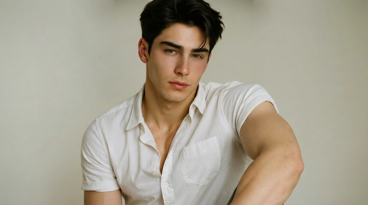 Male model portrait before using virtual glasses try-on technology.