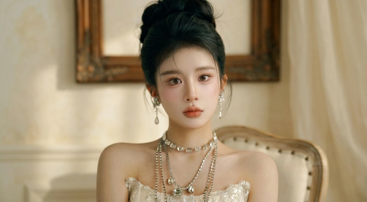 The same woman with an AI-generated 'Douyin makeup' look applied, featuring flawless skin, soft rosy blush under the eyes, and blurred peachy lips.