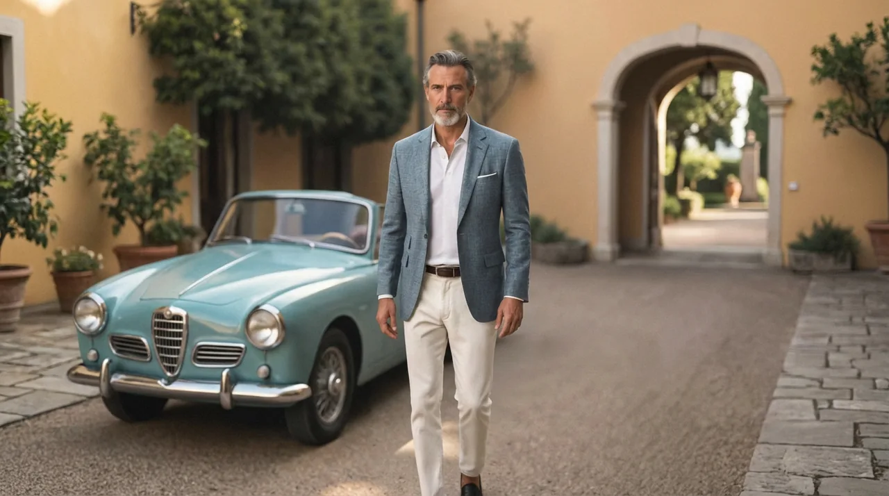 An example of Soft Summer colors for men: Choosing a soft slate blue suit jacket instead of harsh black for a sophisticated look.
